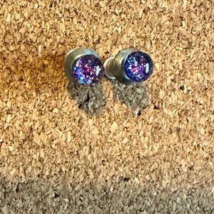 Black faux opal studs